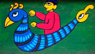 Ein Wandgemälde, das Figuren aus bangladeschischen Volkserzählungen darstellt von Unknown